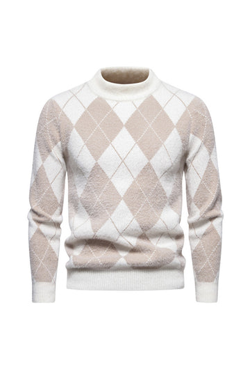 Pull imprimé en maille col rond kaki clair pour homme